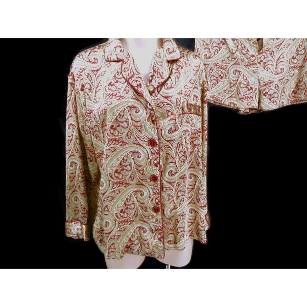Victorias Secret Gold Burgundy 2 Pc Pajama Set L XL Menswear Button Top Shorts - Picture 2 of 15